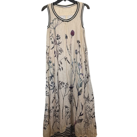 Beate Heymann Dresses & Skirts - Beate Heymann Street Couture Women’s Sz 6 Maxi Linen Floral Ruffle Fringe Dress